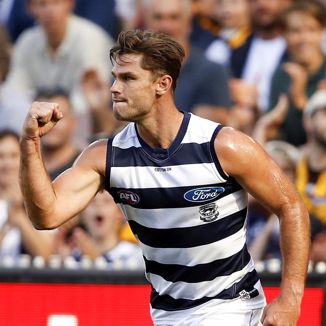 Tom Hawkins isn’t worried by Geelong’s start to the year. Picture: Getty Images