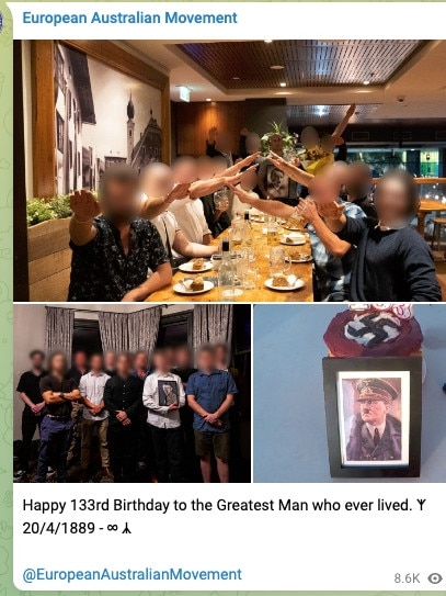 One post shows group members celebrating Adolf Hitler’s birthday. Picture: Telegram