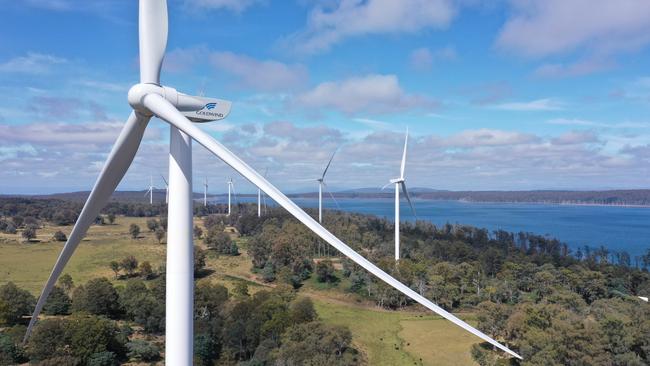 Turbines installed at Cattle Hill Wind Farm in Tasmania.