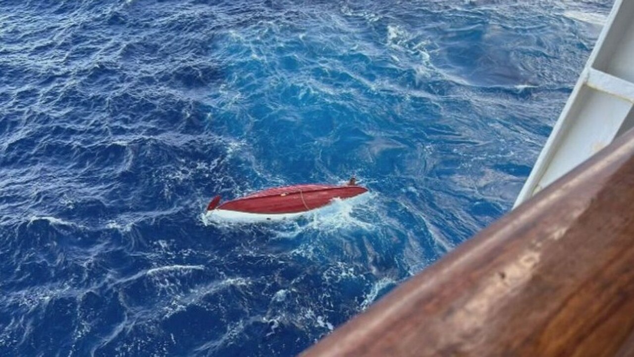 Tim Robinson's rowing boat as seen from the cruise ship.
