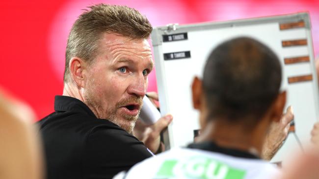 Magpies coach Nathan Buckley has been under pressure for his side’s recent poor performances. Picture: Jono Searle/AFL Photos/via Getty Images