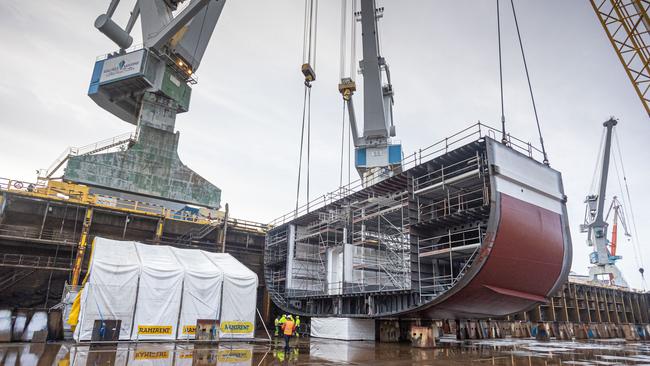 Keel-laying for the first new replacement Spirit of Tasmania ferry in Finland. Picture: Supplied