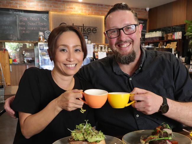 Cabukee at Emerald Lakes has been named the Gold Coast's best brunch spot by our readers.  Owner and Chef Fin Tully with wife Risa Tully and some of their offerings. Picture Glenn Hampson