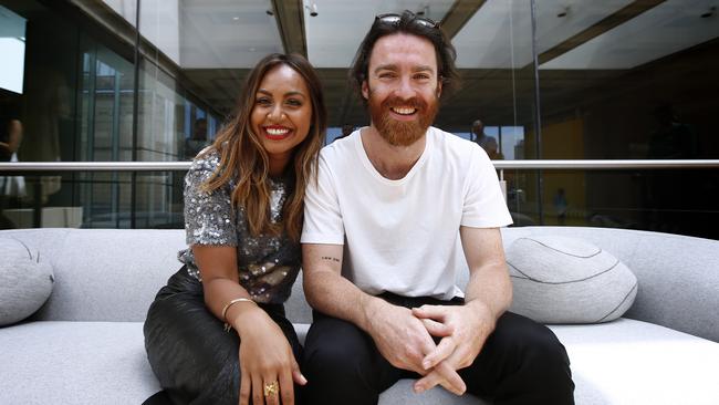 Winner’s grins? Jessica Mauboy and Chet Faker will be crossing fingers for trophy action next Wednesday. Picture: Bradley Hunter