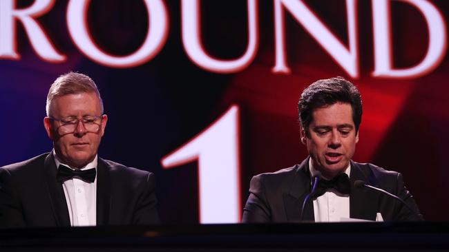 Gillon McLachlan during the 2019 Brownlow Medal count at Crown Palladium.