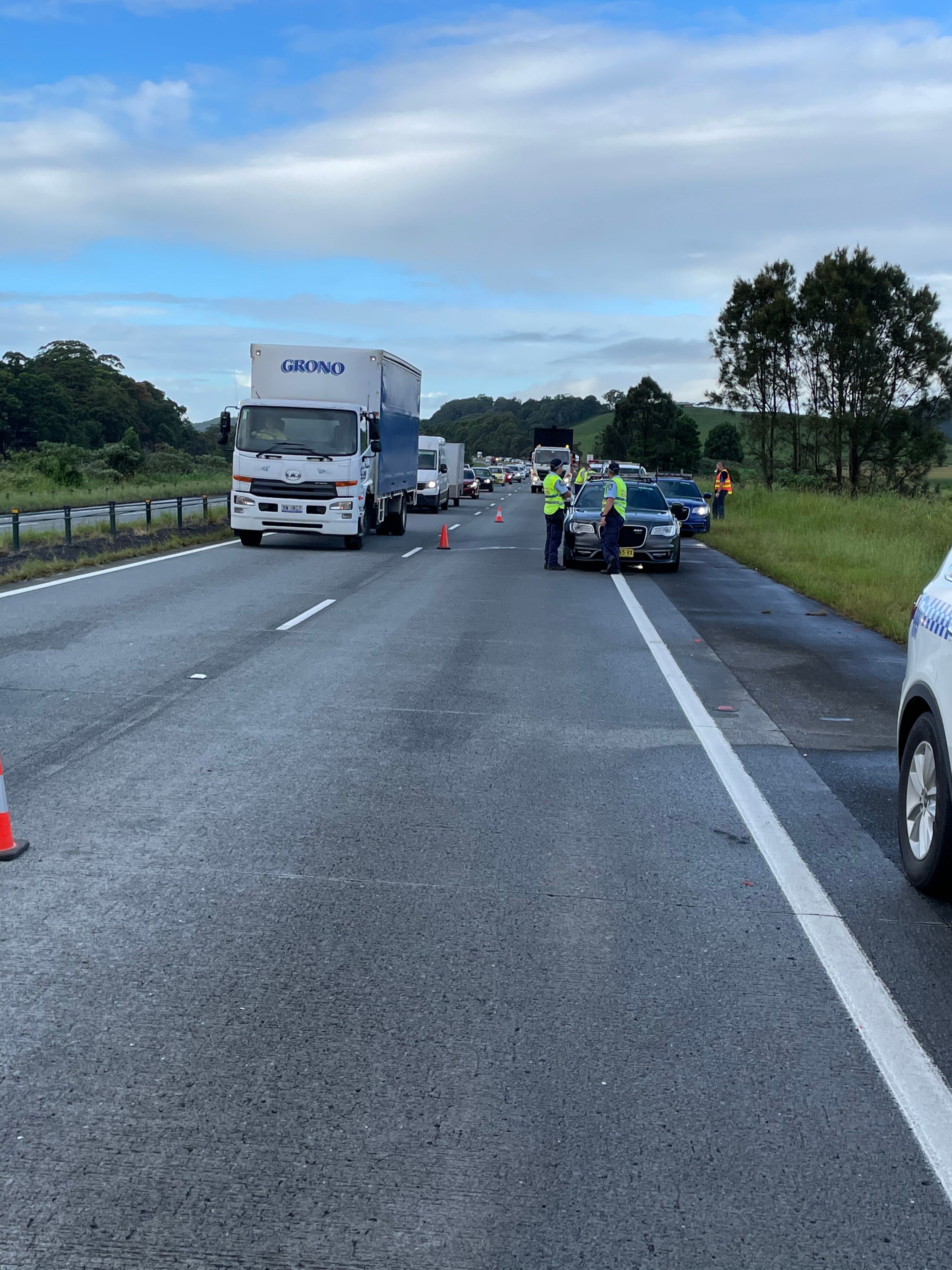 Emergency services have converged on the M1 at Clothiers Creek after a crash which involved three B-doubles and utility in the early hours of March 18, 2021.