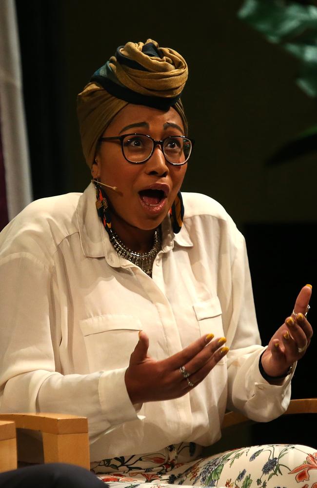 Yassmin Abdel-Magied speaking at an ANU event at the National Library in Canberra.