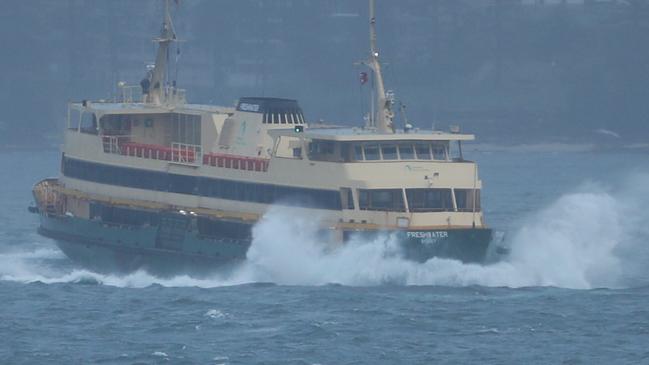 Manly ferries and fast ferries were cancelled this morning due to a huge swell after a complex low pressure system off the NSW coast brought winds gusting up to 85km/h to the northern beaches. Picture John Grainger