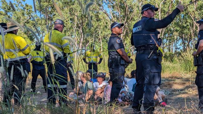 Police arrested up to a dozen Binybara Camp members who attempted to block further land clearing at Lee Point on Wednesday, May 1. Picture: Zizi Averill