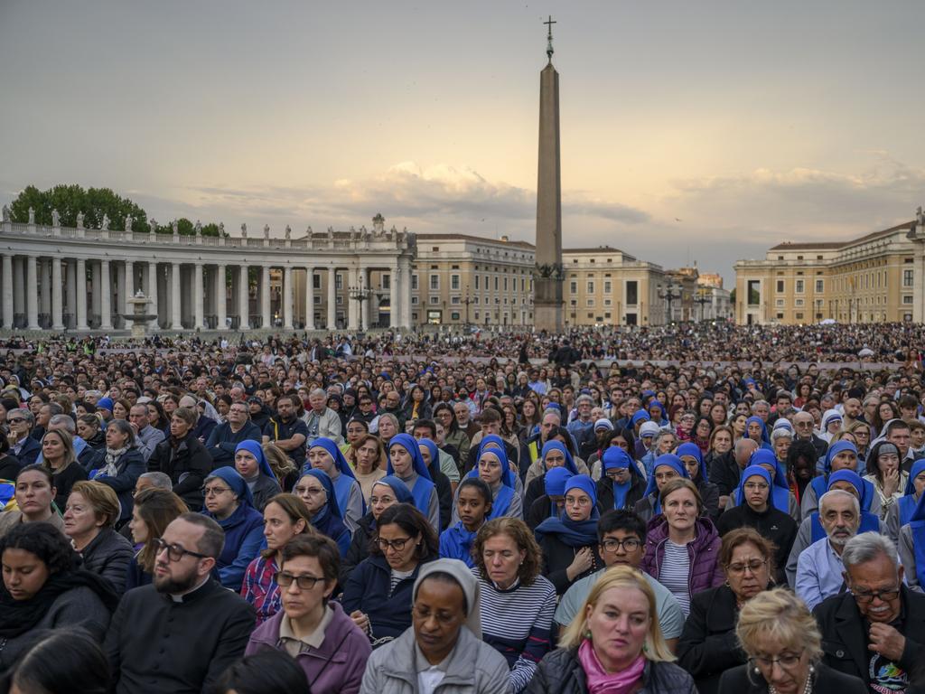 The faithful attend a Rosary in homage to Pope Francis following his death in Saint Peter’s Square in Vatican City. Picture: Getty Images