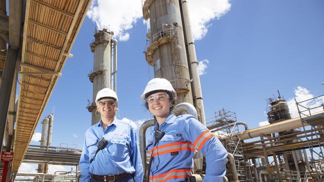 Santos workers Manny Fortuna and daughter Laura at the Santos Moomba Gas Plant 8. Picture Simon Cross