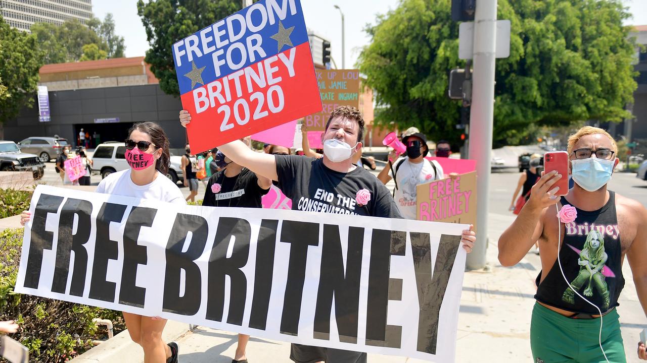 Supporters gather outside a courthouse in downtown for a #FreeBritney protest as a hearing regarding Spears' conservatorship is in session in August, 2020. Picture: Matt Winkelmeyer/Getty Images