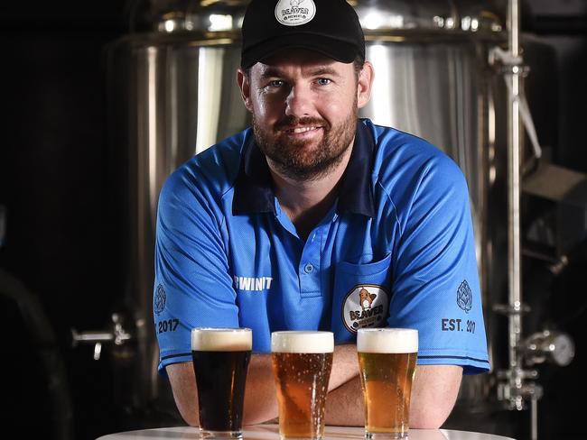 Beaver Brewery owner Chris Brown with three of his latest beers at the Beaver Brewery Cellar Door on Tuesday, February 5, 2019  Picture: Keri Megelus