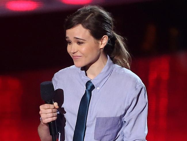 Ellen Page speaks onstage at the 2014 MTV Movie Awards at Nokia Theatre in LA.