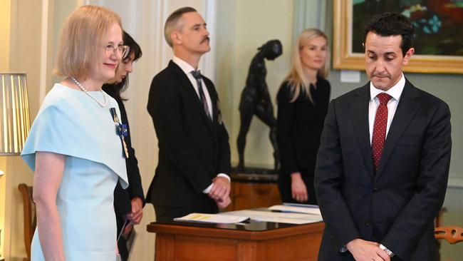 Queensland Governor Jeannette Young swore in Premier David Crisafulli and deputy Jarrod Bleijie earlier this week. Picture: NewsWire / John Gass