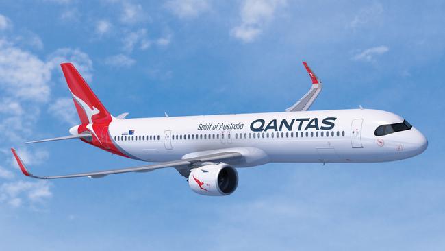 An Airbus 321XLR in Qantas livery.