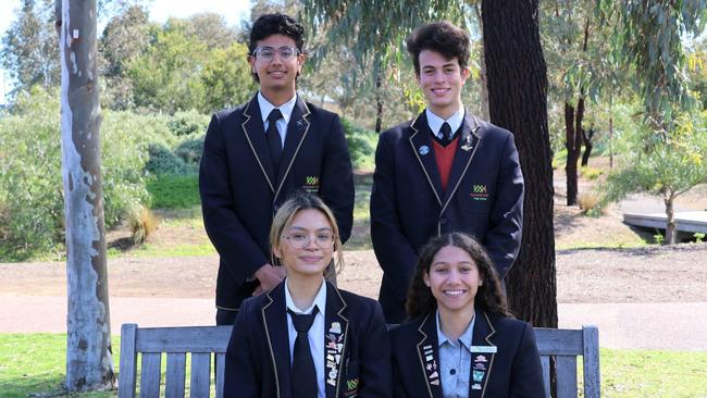 Suzanne Cory High School 2023 captains and vice-captains Muhammad Taha Kamran, Charlize Miranda, Arya Meshkat Hazrati and Carol Danial. Picture: Suzanne Cory High School