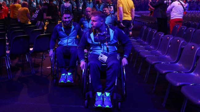 The Ukrainian team enters the arena on Saturday night. Picture: Getty Images