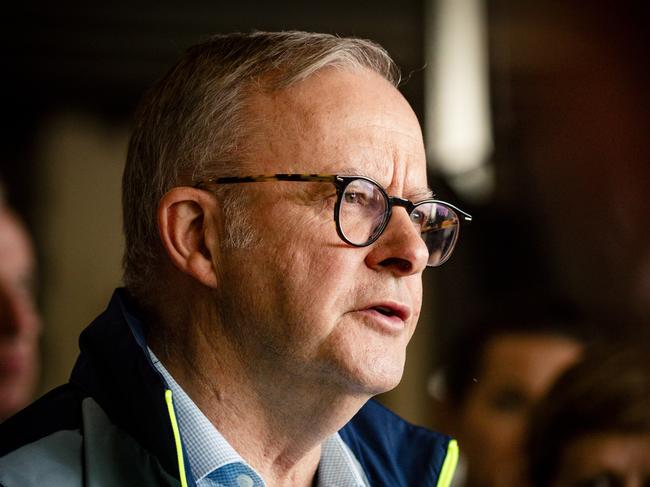 LISMORE, AUSTRALIA - NewsWire Photos - MARCH 10, 2025: The Prime Minister, Anthony Albanese, speaks at a press conferencein Lismore  after TC Alfred  was downgraded to a tropical low with rain and floodwater receeding.Picture: NewsWire / Glenn Campbell