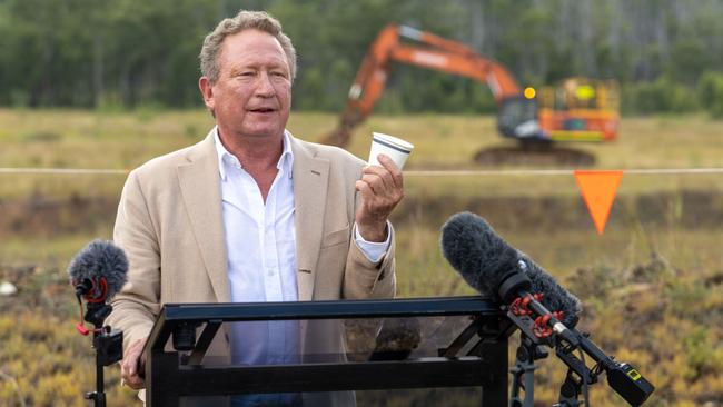 Andrew Forrest last month launching a green energy manufacturing facility in Queensland.