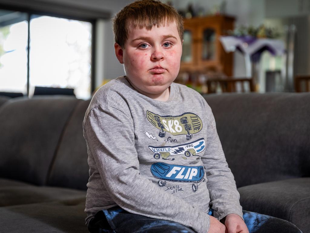 10-yr-old Jayden Stuart who has muscular dystrophy that has been denied a wheelchair on the NDIS because it is "not value for money". Picture: Jake Nowakowski