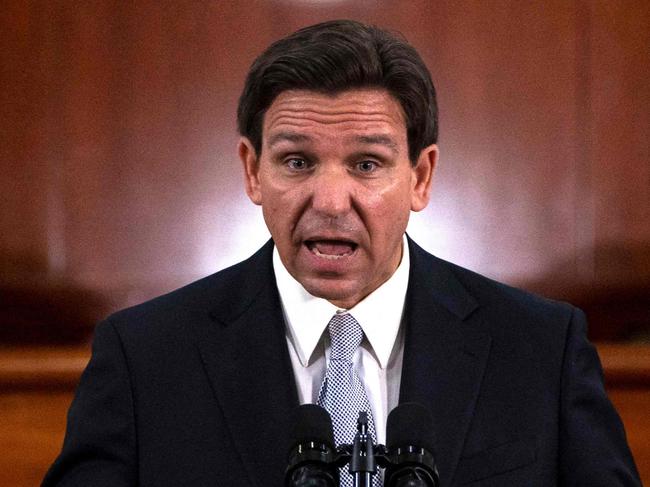 (FILES) Florida Governor Ron DeSantis answers questions from the media following his "State of the State" address at the Florida State Capitol in Tallahassee, Florida, on March 7, 2023. DeSantis, the leading Republican rival to Donald Trump, will announce his 2024 US presidential bid on May 24, 2023, during a live Twitter event with Elon Musk, a source familiar with his plans told AFP. "I will be interviewing Ron DeSantis and he has quite an announcement to make," Musk confirmed at a conference on Tuesday. (Photo by CHENEY ORR / AFP)