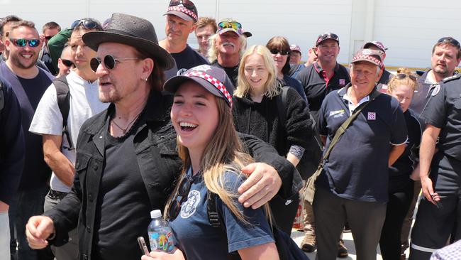 Bono meets CFA volunteers at Melbourne airport. Picture: CFA Media