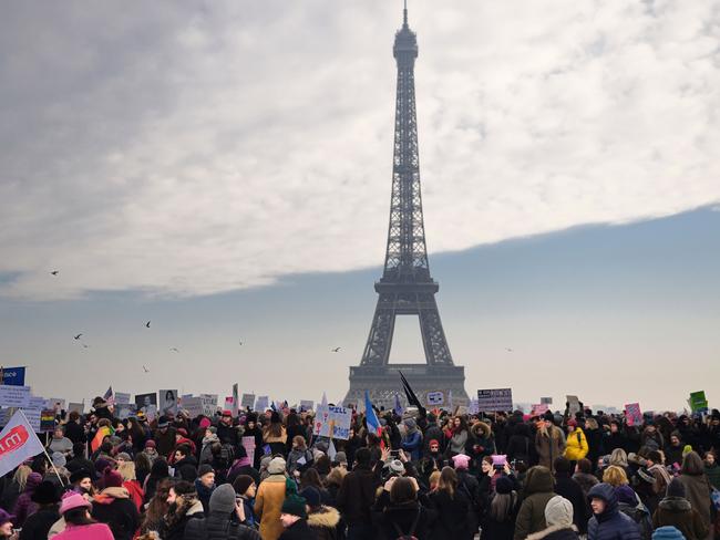 Demonstrators gather for a rally at the Place de Trocadero in Paris. Picture: AFP / Eric Feferberg