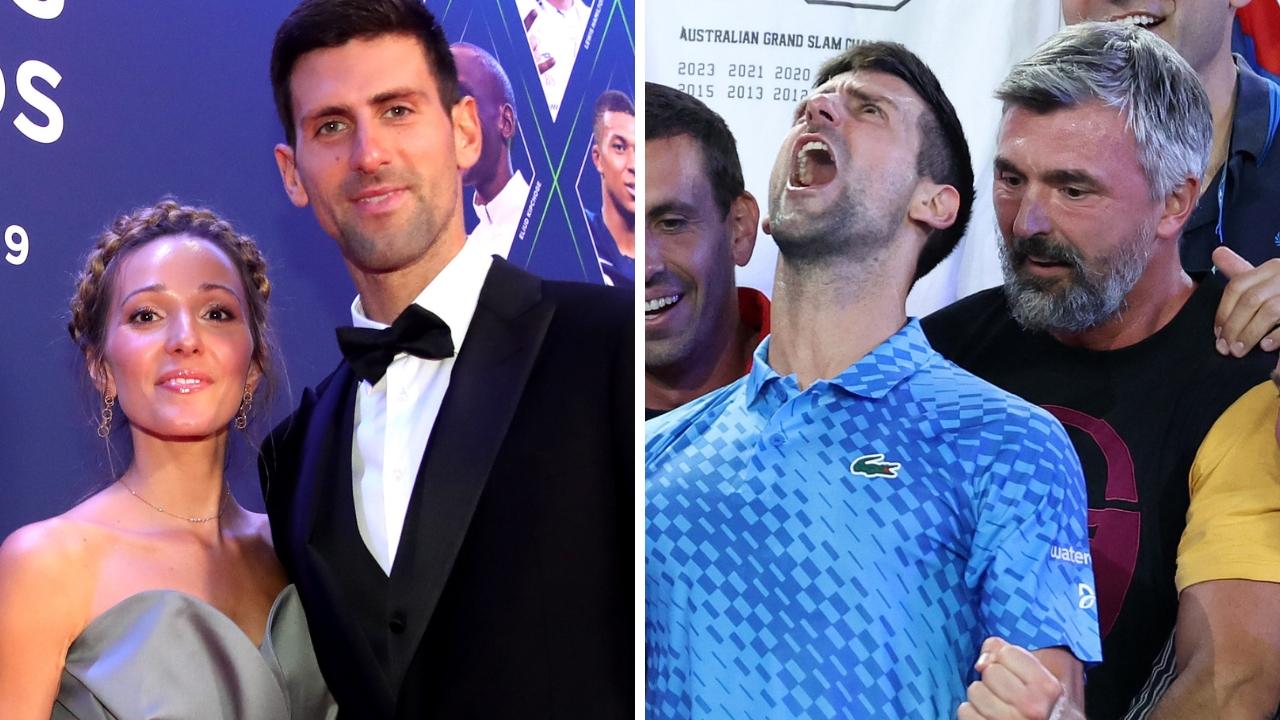 Novak Djokovic with wife Jelena and former coach Goran Ivanisevic. Photo: Alexander Hassenstein/Getty Images for Laureus and Lintao Zhang.