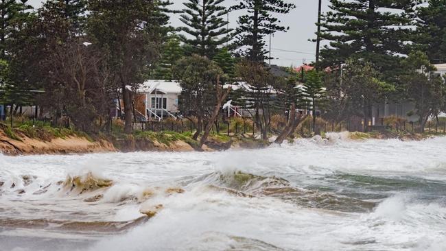 King tides combined with the east coast low to again raise concerns about erosion at Stockton Beach. Picture: Justin Martin.