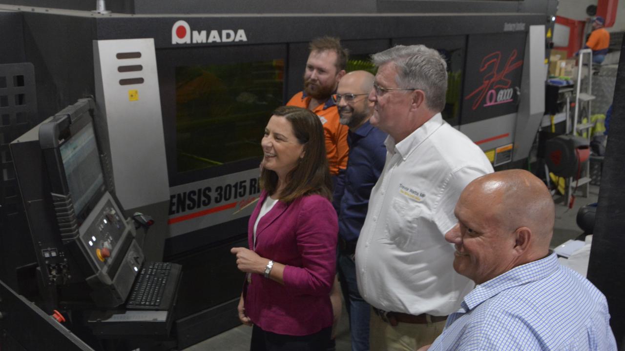 Talking about the need for a manufacturing hub in Toowoomba are Toowoomba South MP David Janetzki, Nanango MP Deb Frecklington, Tuff Australia chief executive Anton Griffith and Toowoomba North MP Trevor Watts.