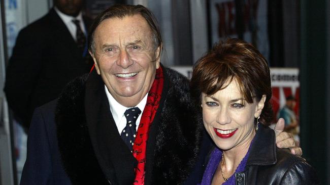 Barry Humphries and Kathy Lette attend the Kenny UK premiere at the Odeon, West End, on in 2007. Picture: Danny Martindale/FilmMagic