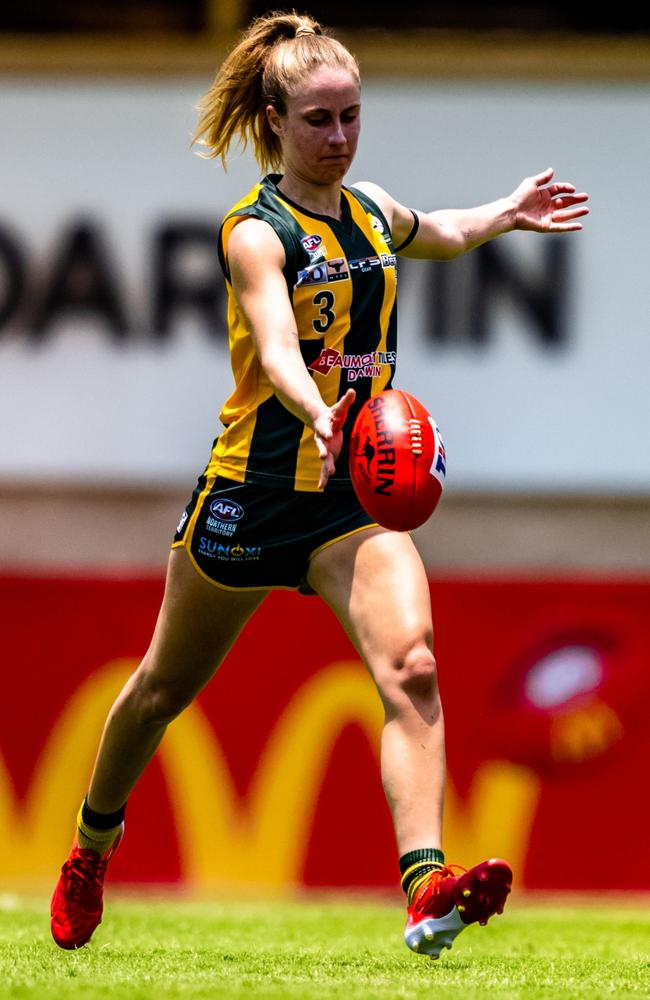 Steph Lawrence kicked seven goals for PINT in Round 1 of the 2023-24 NTFL season. Picture: Patch Clapp / AFLNT Media