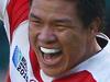 BRIGHTON, ENGLAND - SEPTEMBER 19: Ayumu Goromaru of Japan celebrates with Harumichi Tatekawa of Japan following victory in the 2015 Rugby World Cup Pool B match between South Africa and Japan at the Brighton Community Stadium on September 19, 2015 in Brighton, United Kingdom. (Photo by Charlie Crowhurst/Getty Images) *** BESTPIX ***