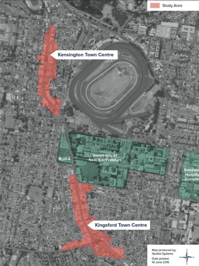 The areas (in red) which will be rezoned under the K2K planning proposal.