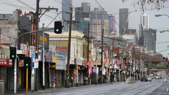 A strip of closed shops on Richmond’s Victoria St on Monday. Picture: NCA NewsWire/David Crosling