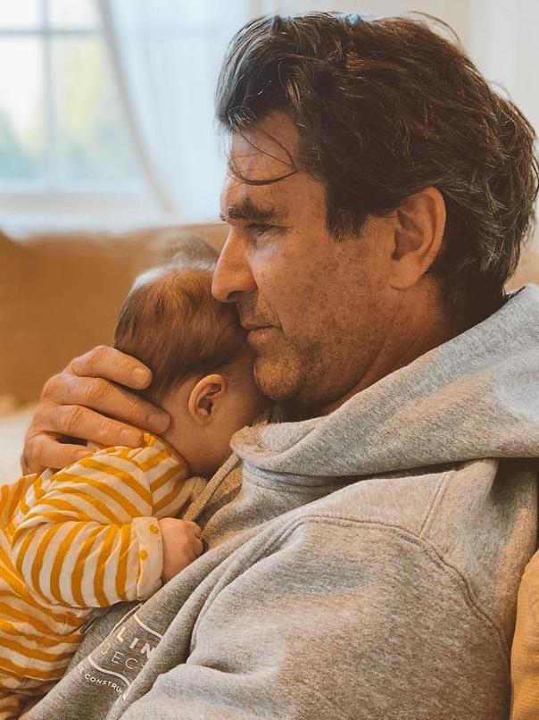 Pete Murray with his newest baby daughter Sahara May, who was born in June, at home in Byron Bay. Picture: Instagram