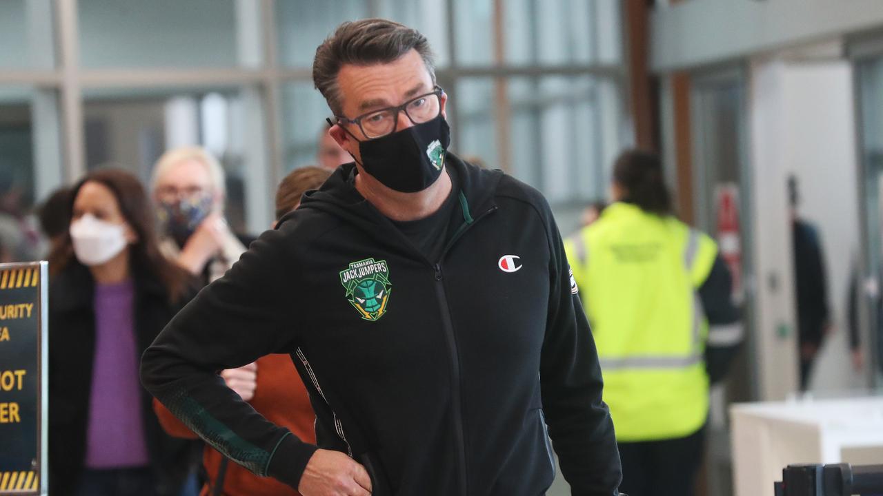 Simon Brookhouse CEO JackJumpers. Tasmania JackJumpers arrive back in Hobart after game one of the NBL final series against the Sydney Kings. Picture: Nikki Davis-Jones