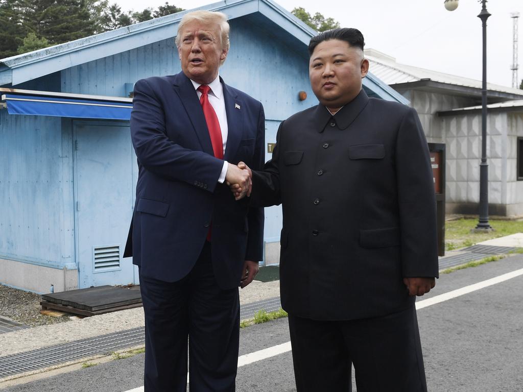 President Donald Trump meets with North Korean leader Kim Jong-un at the border village of Panmunjom in the Demilitarised Zone. Picture: Susan Walsh/AP