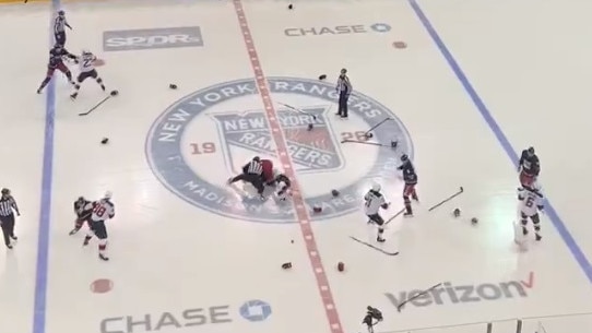 All 10 Rangers and Devils players fight to begin their NHL clash.