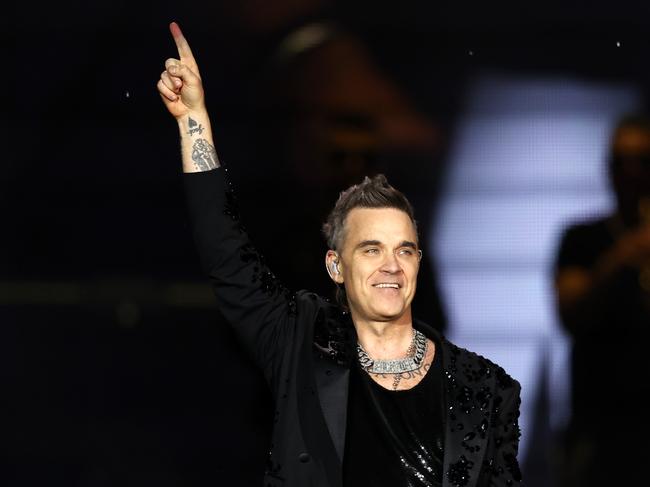 DAILY TELEGRAPH NOVEMBER 16, 2023. Robbie Williams on stage during his concert at Allianz Stadium in Sydney. Picture: Jonathan Ng