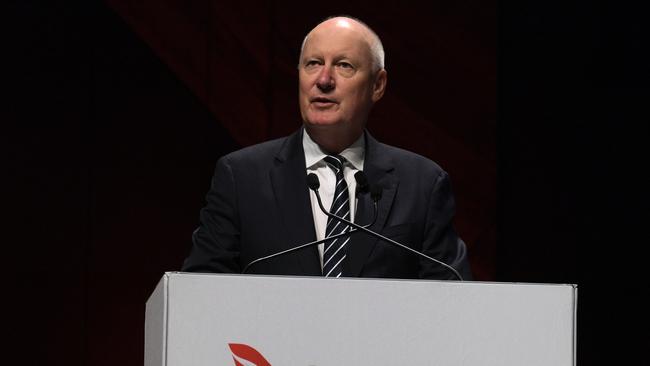 Qantas chairman Richard Goyder addresses the Qantas AGM on Friday. Picture: Luis Ascui