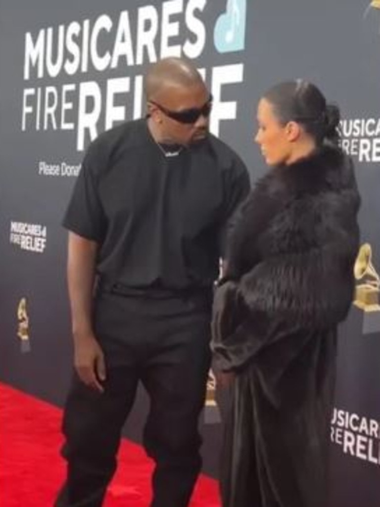 A lip reader revealed Kanye West told wife Bianca Censori to “make a scene”. Picture: CBS