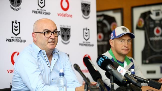 Warriors CEO Cameron George (L) and head coach Nathan Brown have had to hold the club together during a tough period.