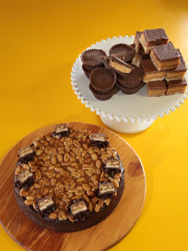 Bethany Stashko’s Baked Snickers Chocolate Cheesecake and her caramel slices and vegan peanut butter cups.