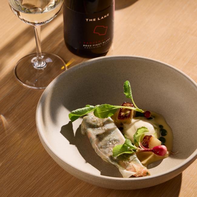 Ocean trout, kohlrabi and kombu at The Lane Vineyard, Hahndorf. Picture Duy Dash