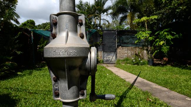 Betty King at her Hermit Park home which is up for sale. The back yard hills hoist. Picture: Evan Morgan