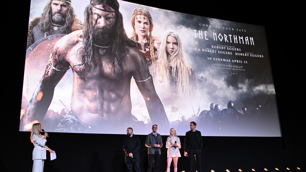 Robert Eggers, Anya Taylor-Joy and Alexander Skarsgard on stage during the UK Special Screening of The Northman this week. Picture: Getty Images.