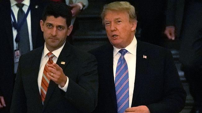 Former US House of Representatives speaker Paul Ryan and US President Donald Trump. Picture: Getty Images