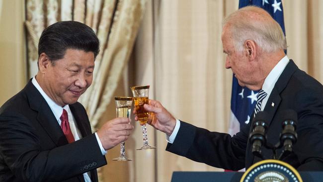 Joe Biden and Chinese President Xi Jinping toast during a State Luncheon for China in Washington in 2015.